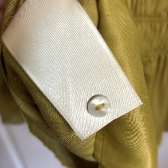 By Anthropologie Smocked Satin Blouse V neckline peplum 100% viscose size Small - Picture 12 of 13
